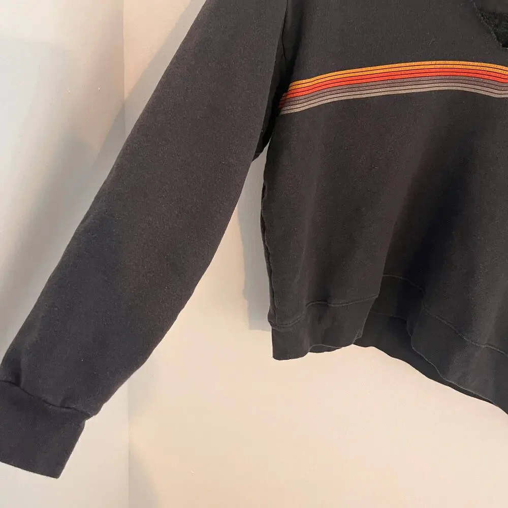 Patagonia Uprisal Crew Sweatshirt Small Gray Distressed Cut V-Neck Grunge Retro